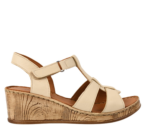 Sandale casual, dama, ANNA VIOTTI, D72-611, crem, piele naturala, cu platforma